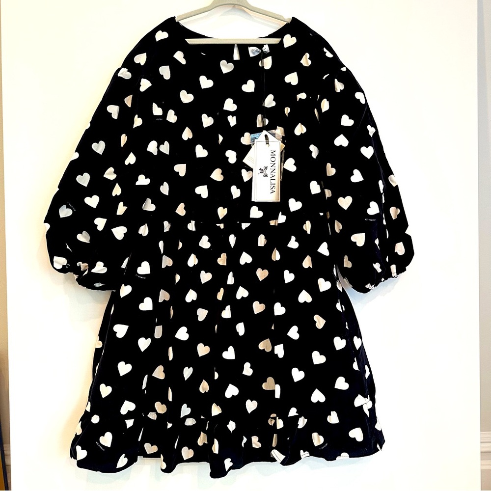 MonnaLisa Dress with hearts black and white size 12 girl